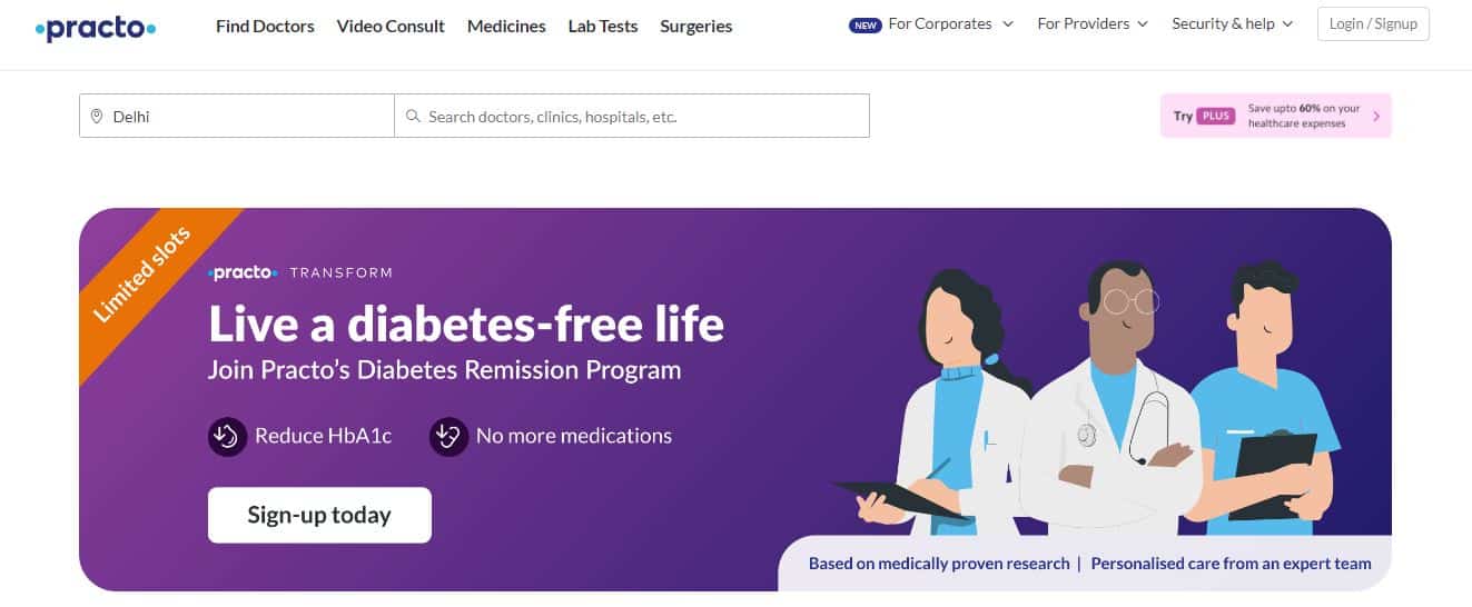 Image of Practo web app
