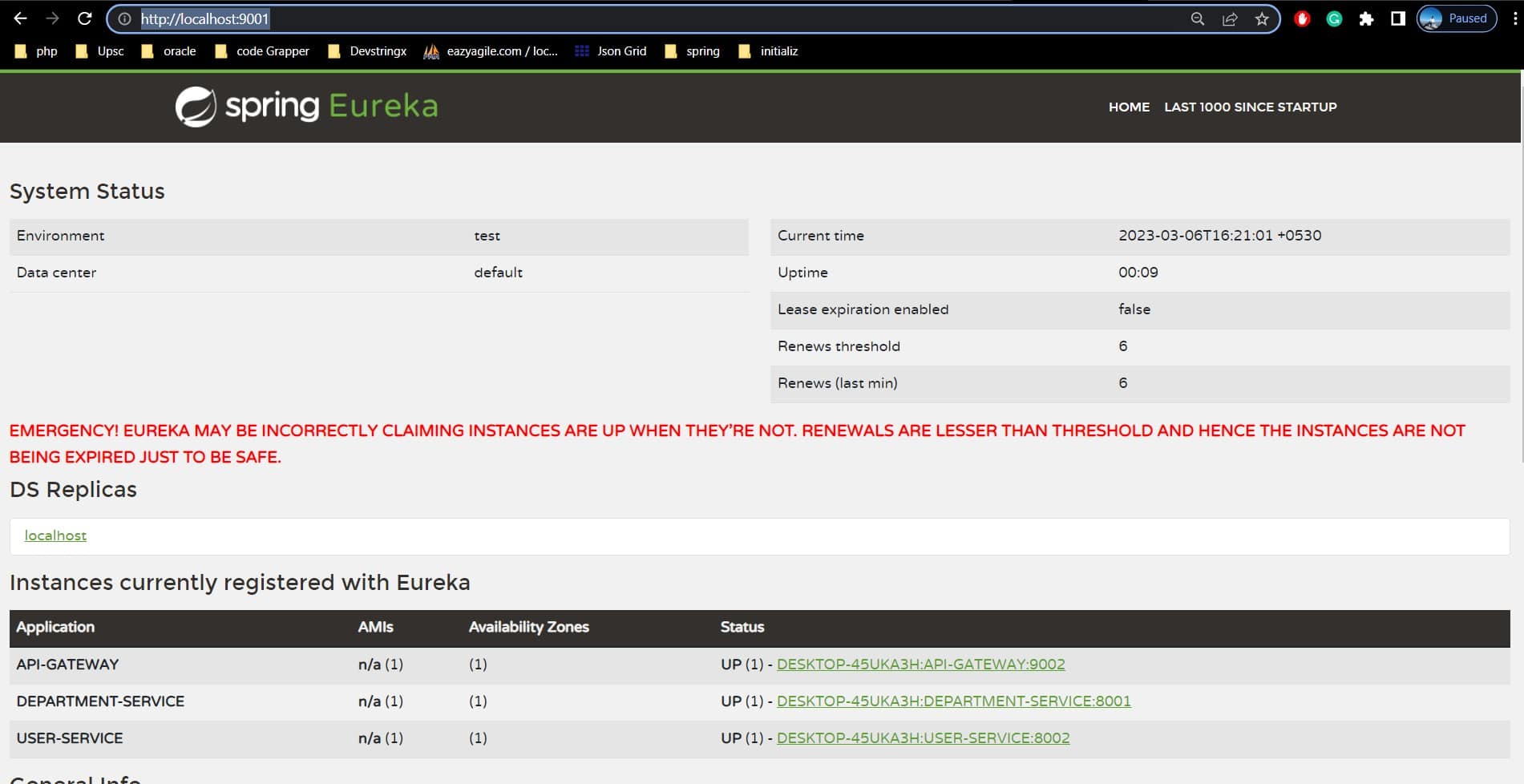 System Status in Eureka