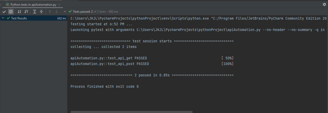 Python Tests in ApiAutomation