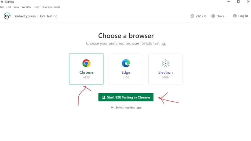 Image of Choose browser in Cypress