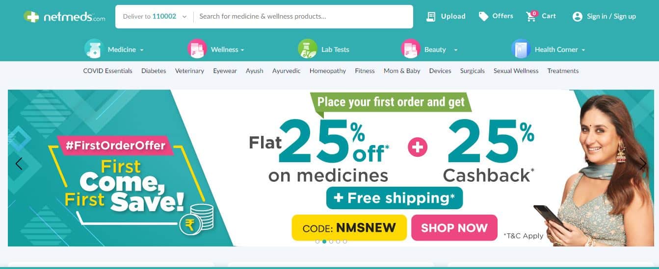 image of netmeds web app