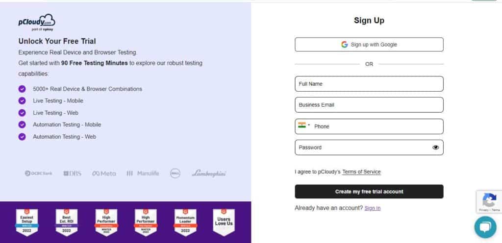 Image to Signup in pCloudy
