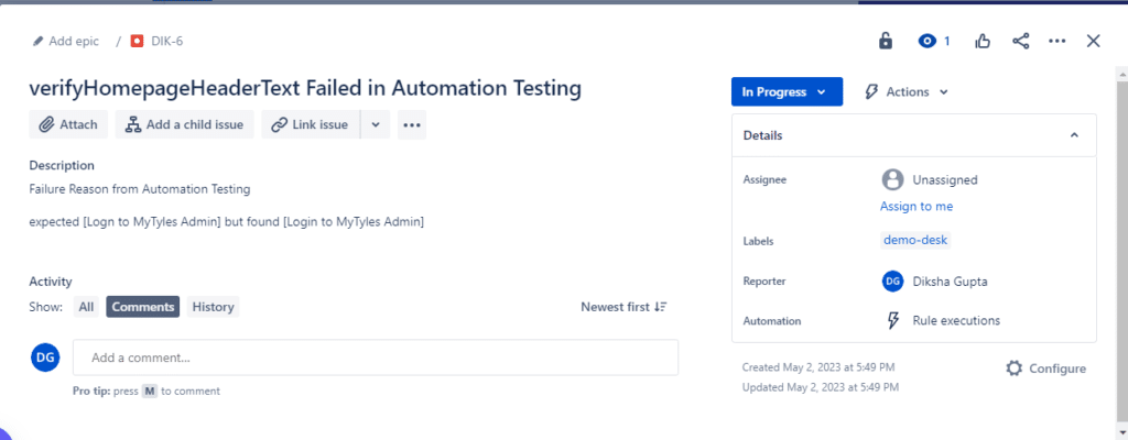 Image of Jira bug