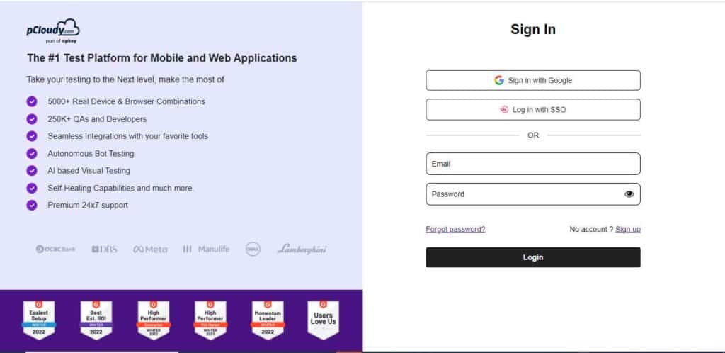 Image to sign in in pCloudy