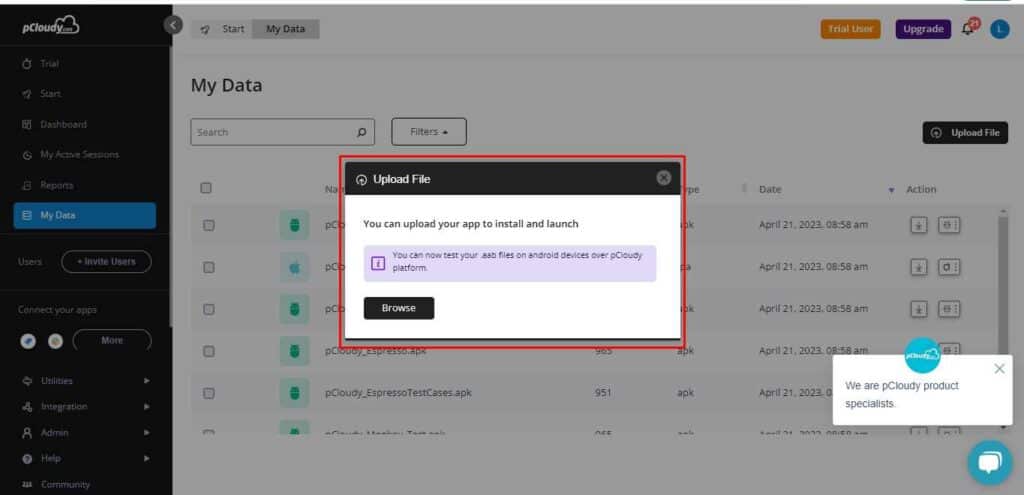 upload file in pCloudy