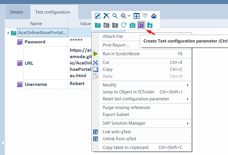 Test configuration parameter image