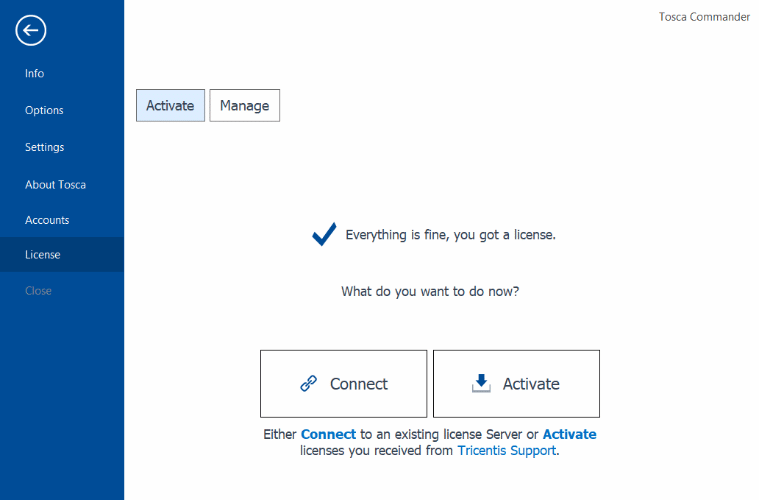 Image to activate Tosca license