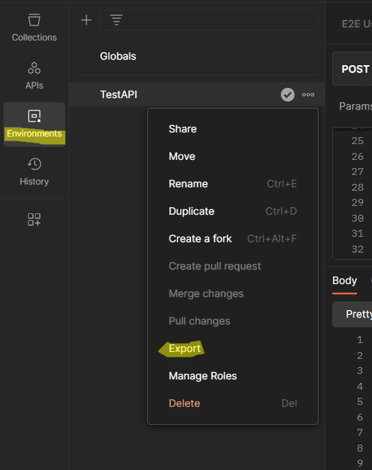 Environments setup in Postman image