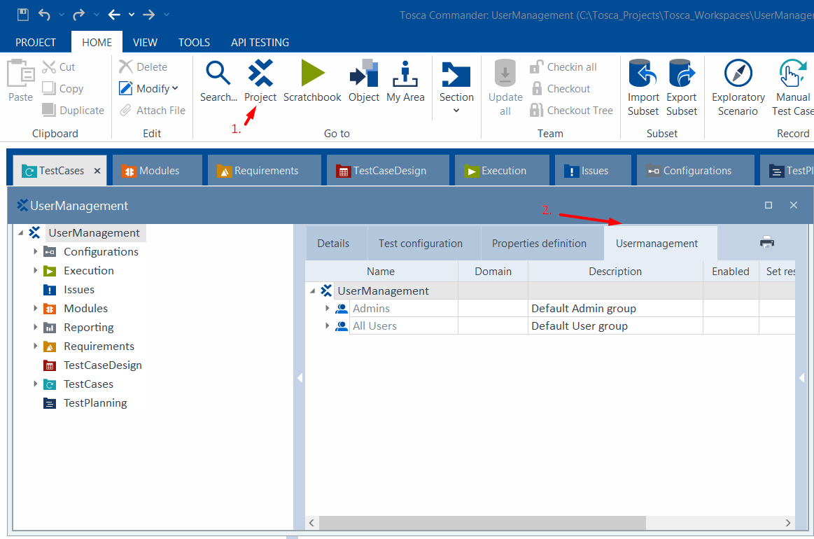 Image of Tosca User Management tool