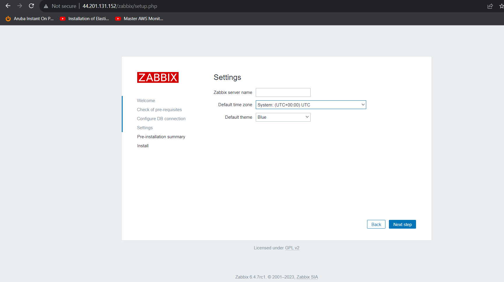 image of zabbix setting