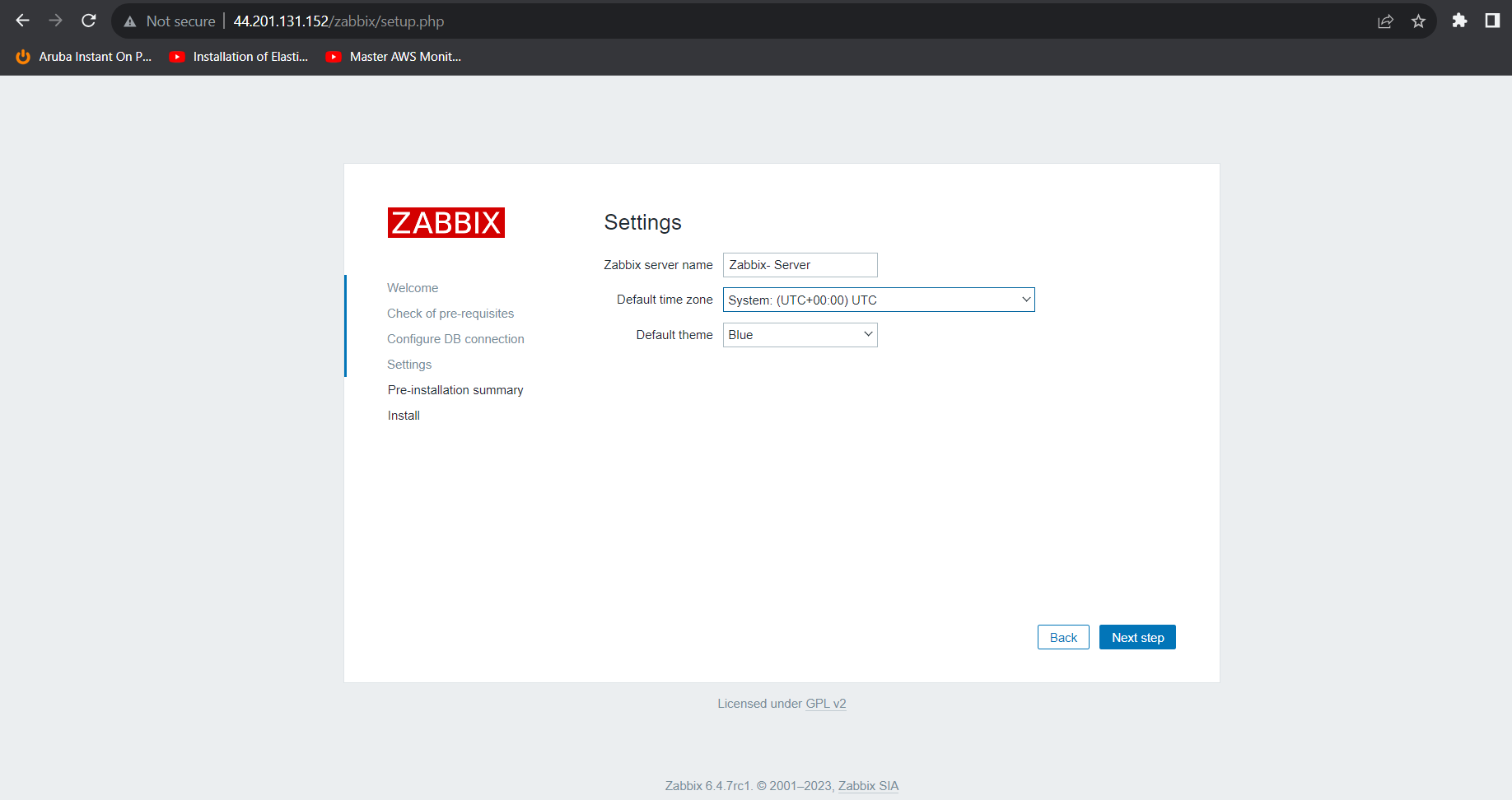 image of zabbix pre-installation summary