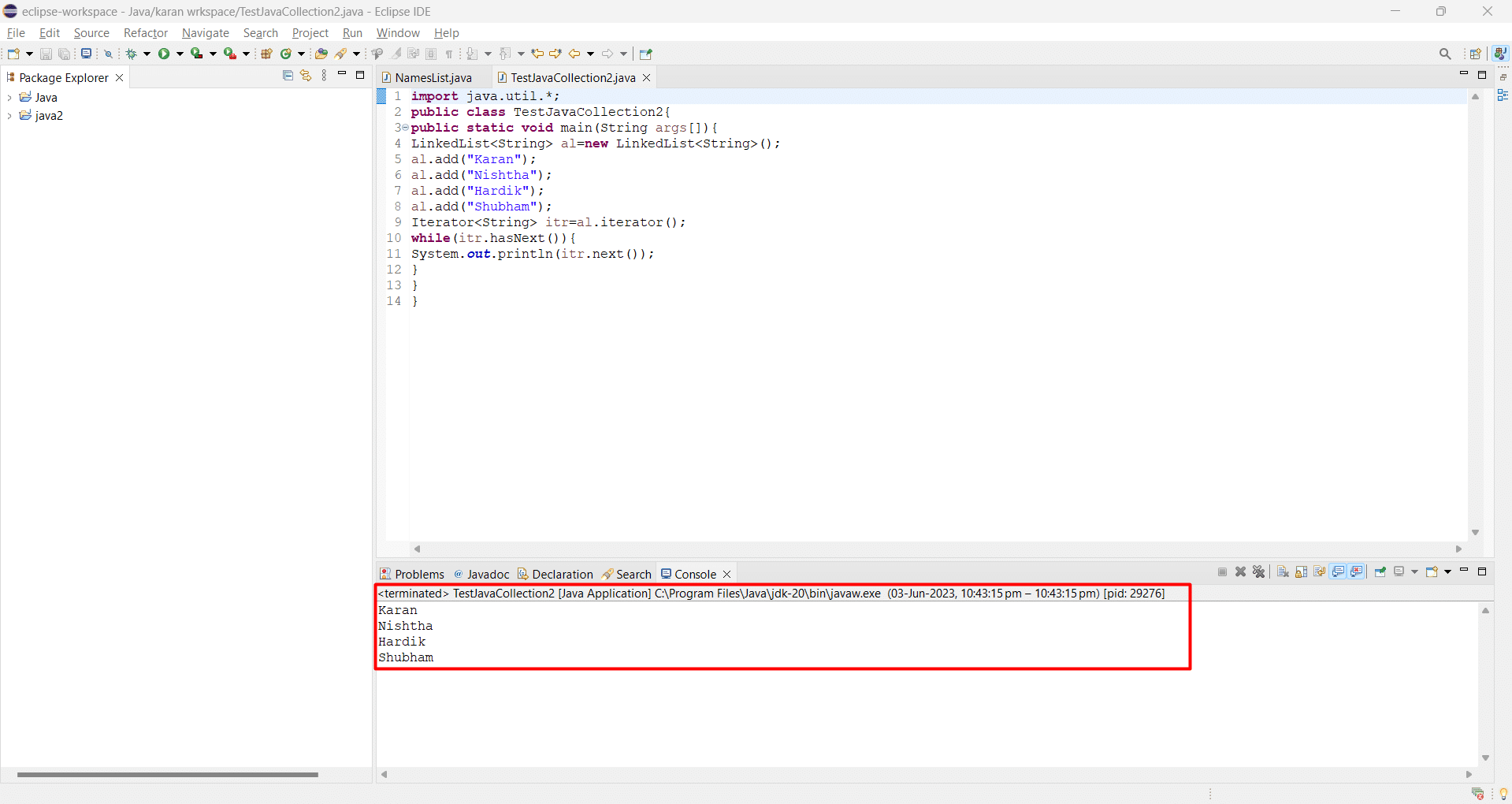Output of linked list