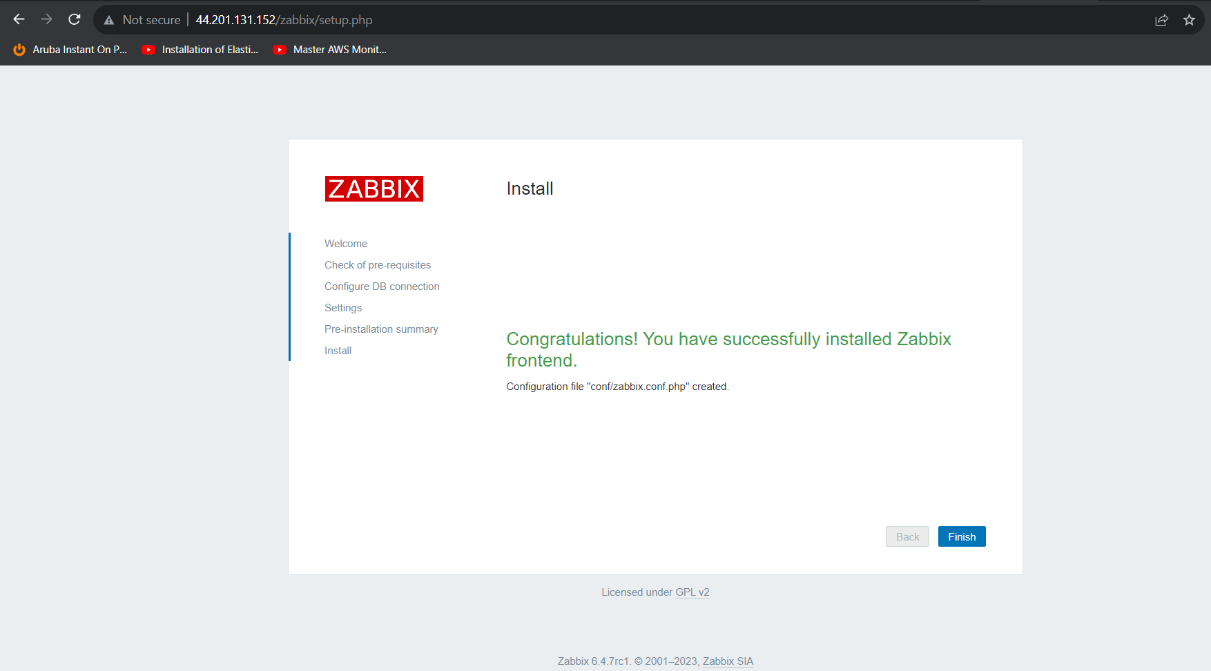 Successful installation of zabbix