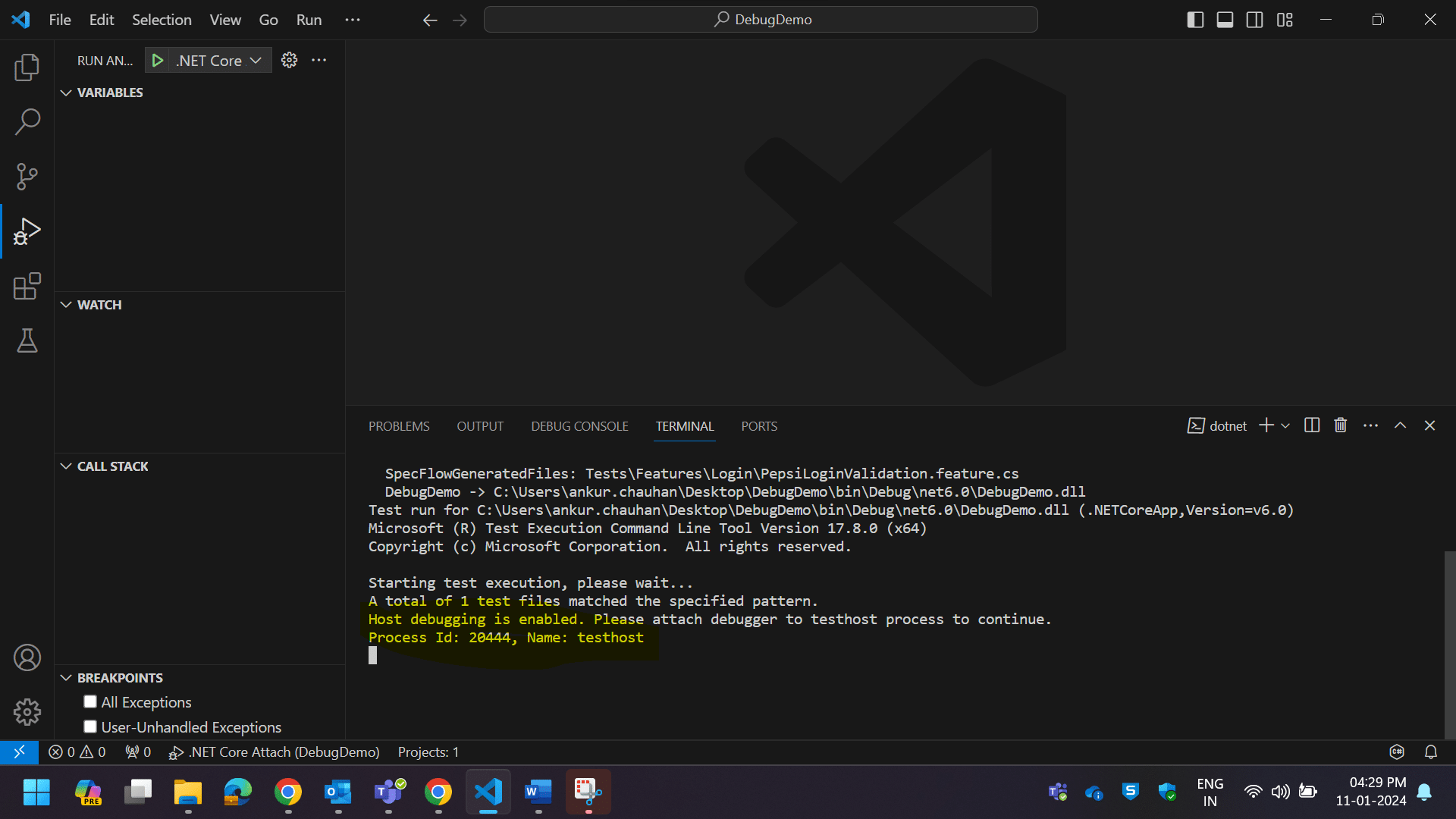 Image of host debugging