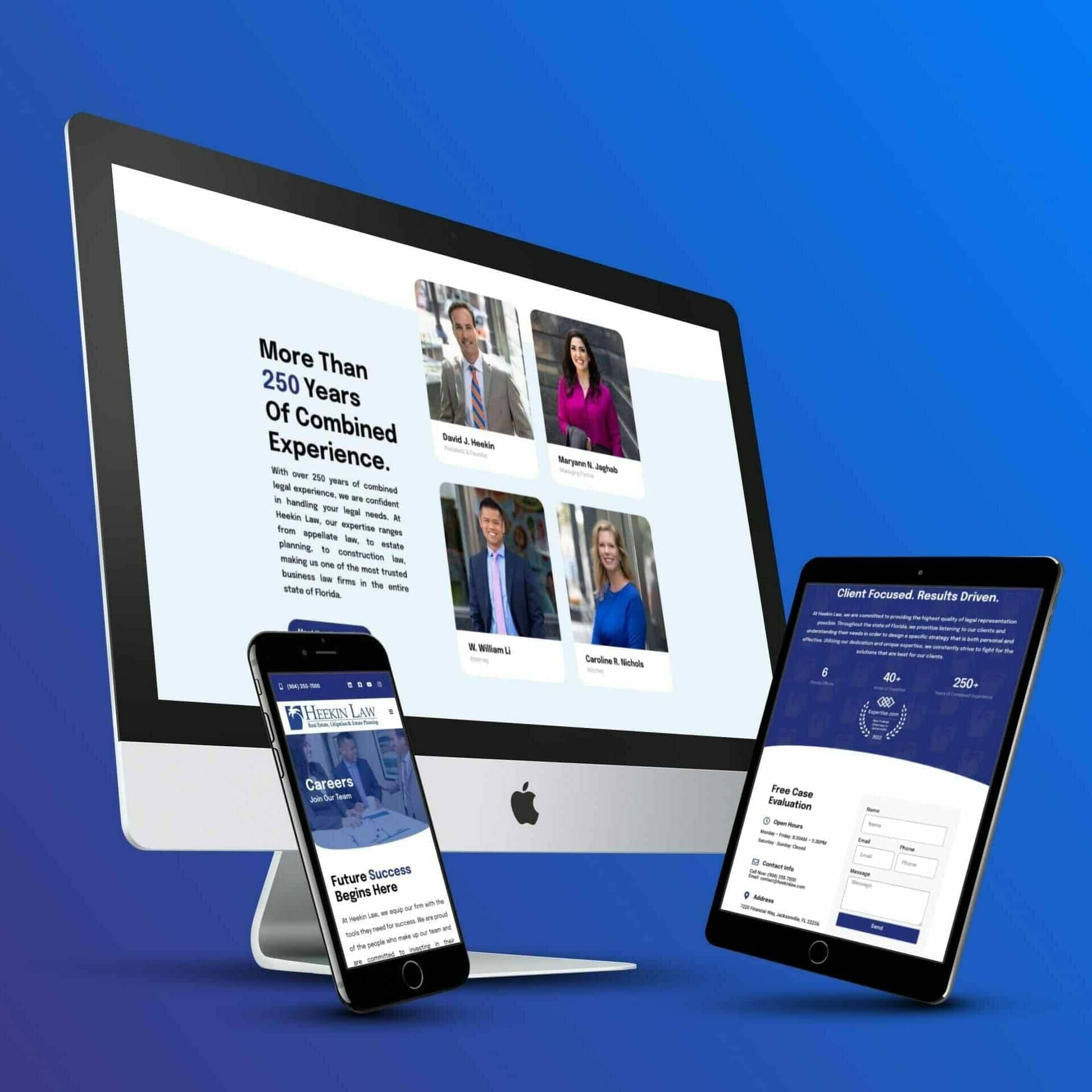 Heekin Law 5 Modern law firm website design with a sleek interface, showcasing Heekin Law's branding and user-friendly navigation.