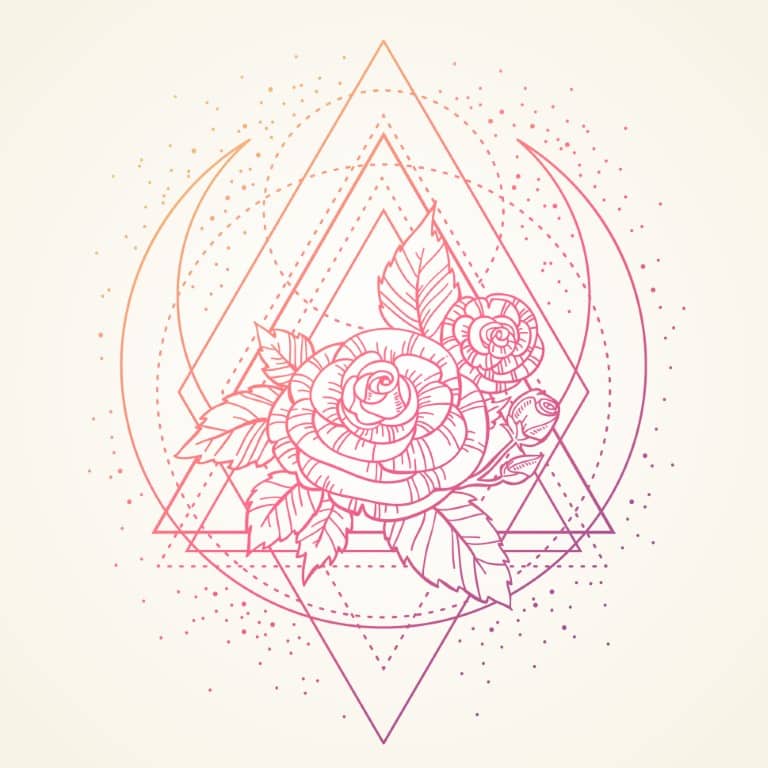 Tatouage rose avec motifs géométriques