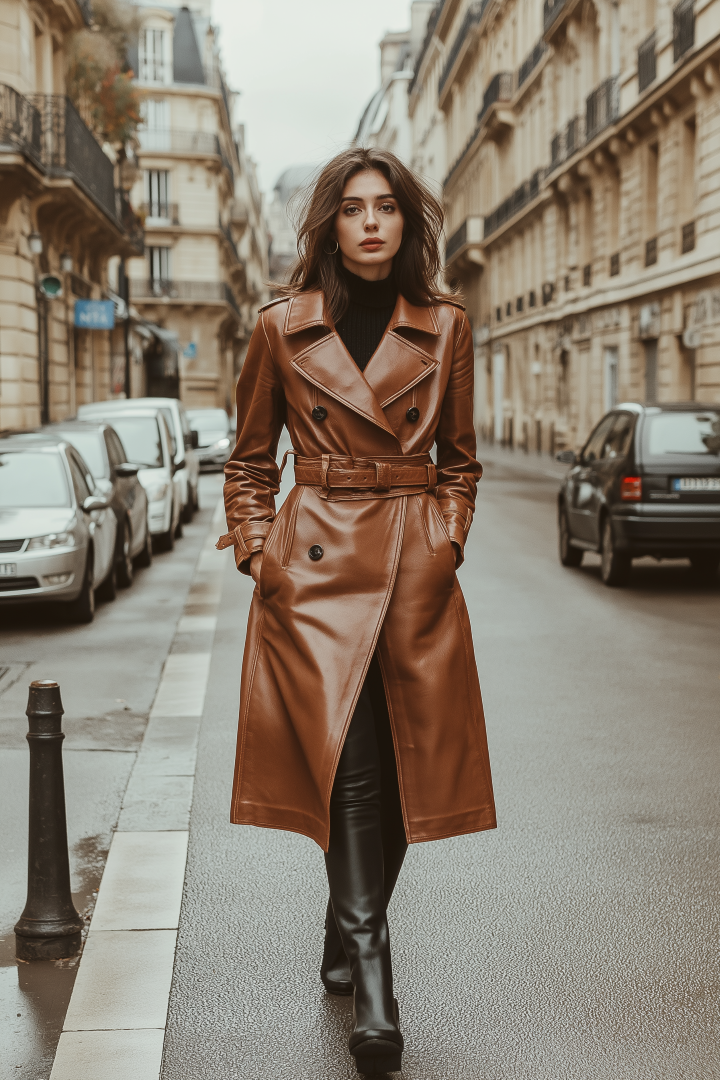 trench femme marron foncé cuir