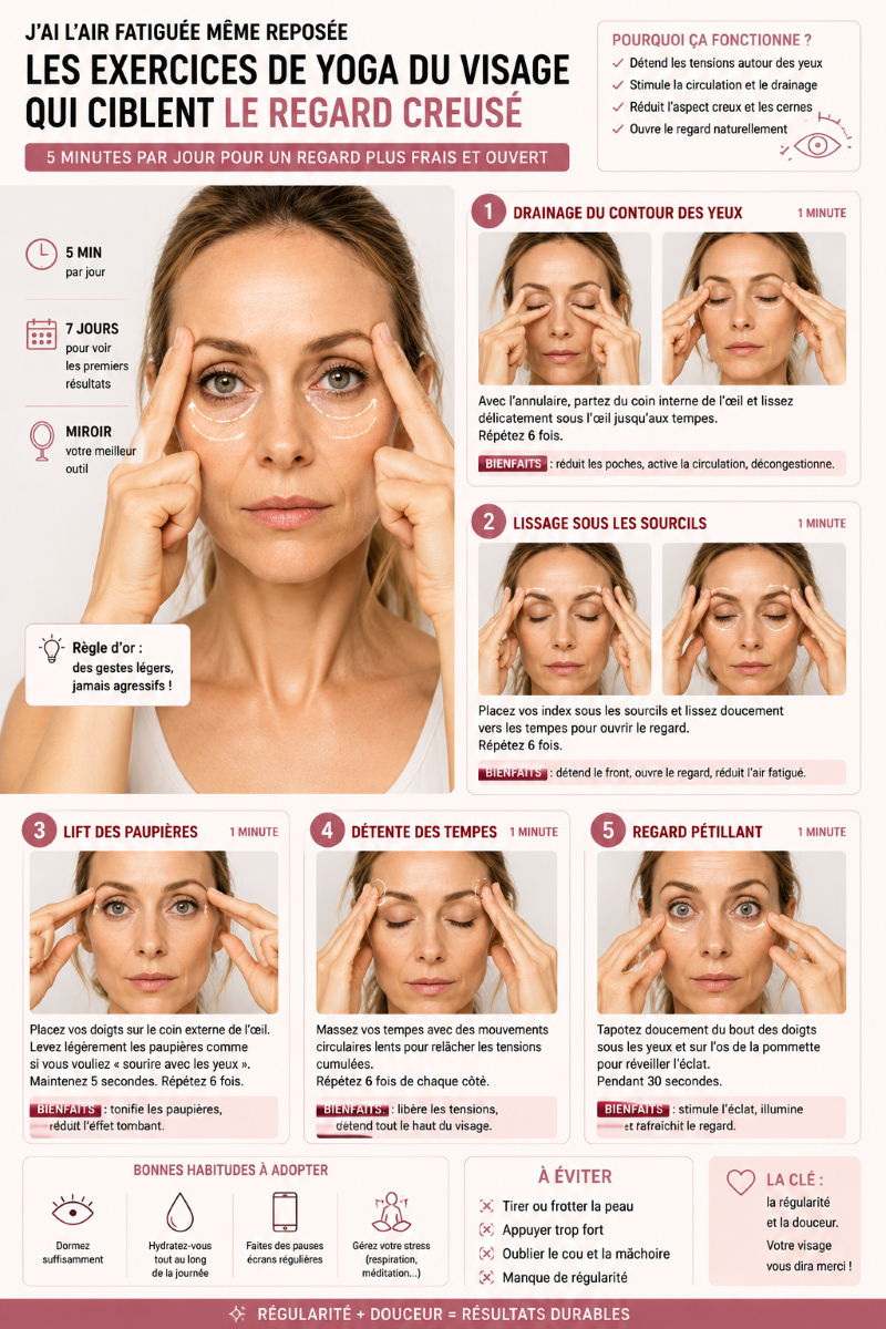 L’exercice le plus populaire le drainage du contour des yeux