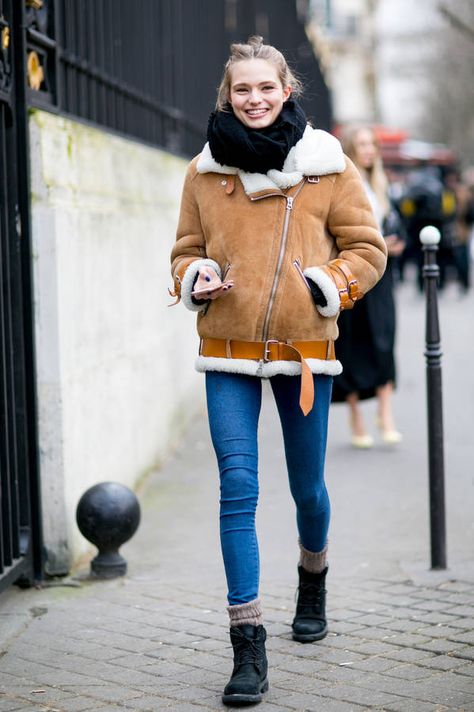 blouson aviateur pour femme en peau lainée tendance