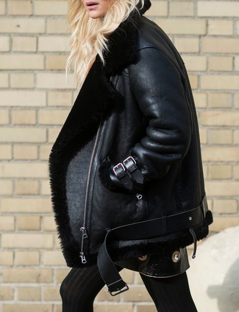 blouson aviateur pour femme en peau lainée tendance