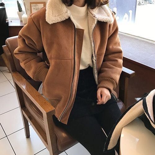 blouson aviateur pour femme en peau lainée tendance
