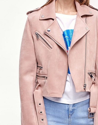 blouson moto femme rose