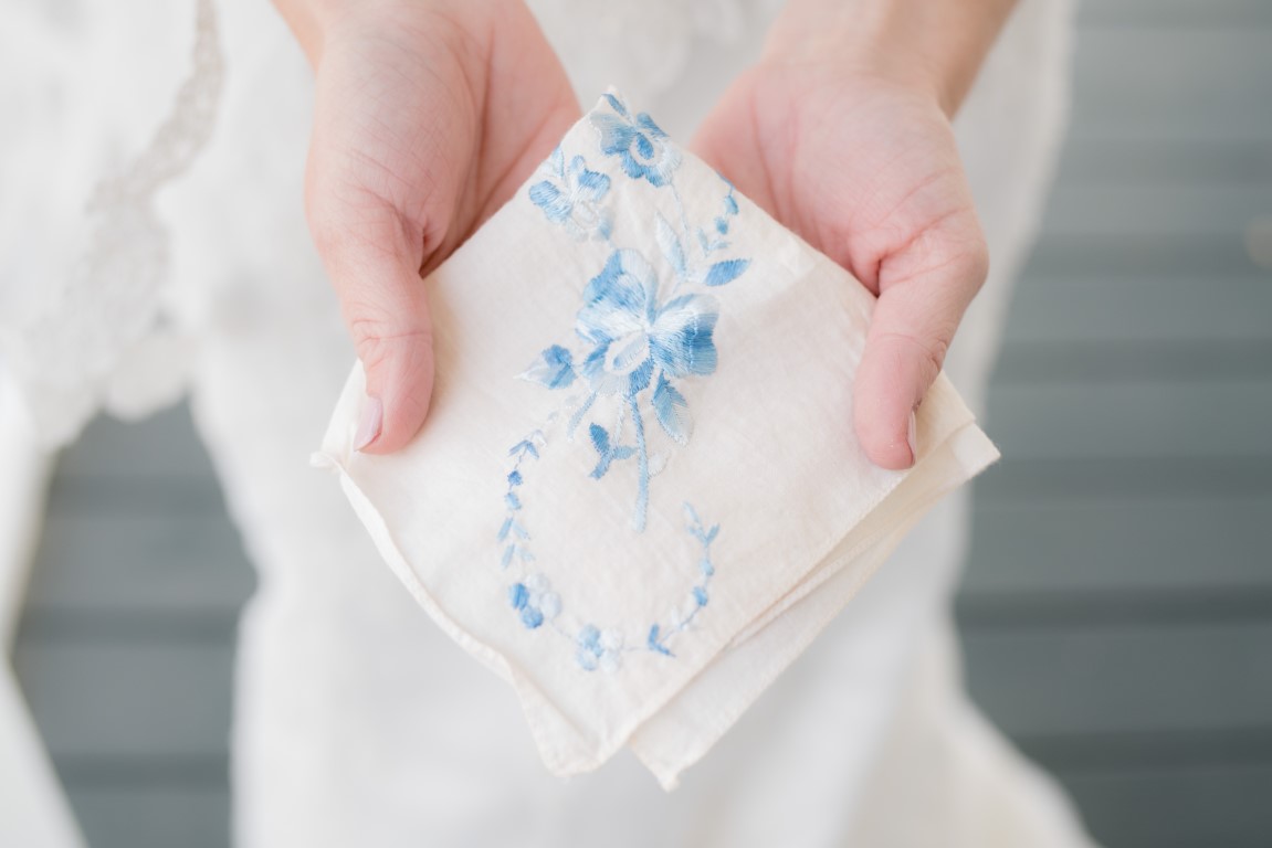 mouchoire bleu mariage something blue