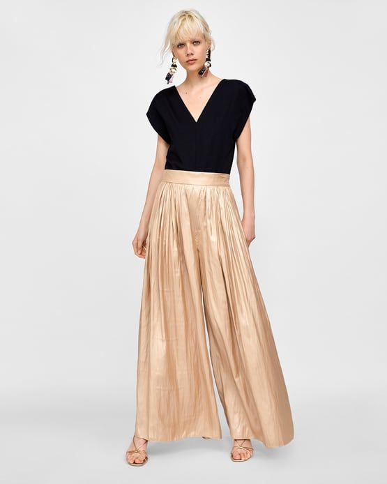 pantalon plissé doré