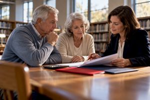Couple comparing long-term care policy options