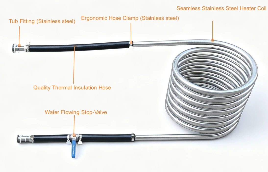 Model A3 Stainless Steel Heating Coil Hot Tub Kit Stainless Steel Heating Coil A3 Complete Hose Kit Stop Valve for hot tub
