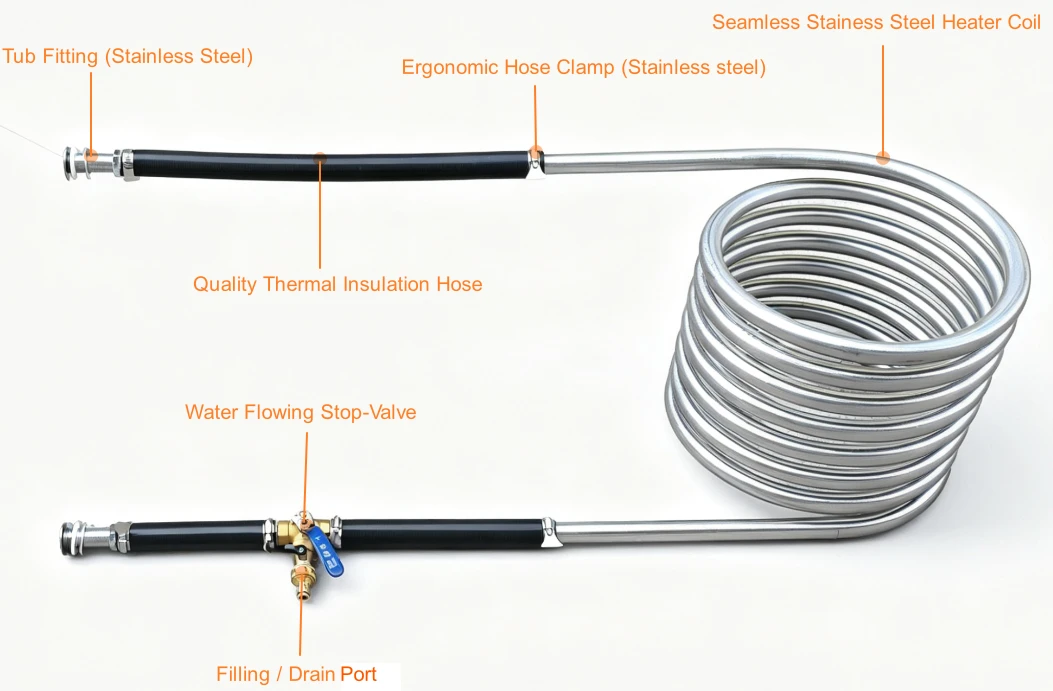Wood Burning Hot Tub Heater Coil Model A4 with Hose Kit Backyard Wood Burning Hot Tub Heater Coil Model A4 with Hose Kit & Drain Valve