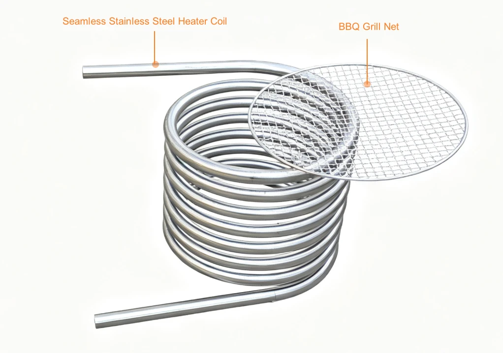 Model B1 Wood Fired Tub Coil Heater BBQ Grille Texture Wood Fired Tub Coil Heater Model B1 With BBQ Grille stainless steel texture