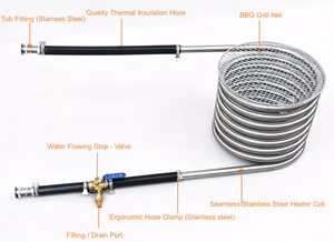 Wood Fired Hot Tub Coil B4 BBQ Grille Close-Up Outdoor Wood Fired Hot Tub Coil Model B4 With BBQ Grille - close-up 304 stainless steel