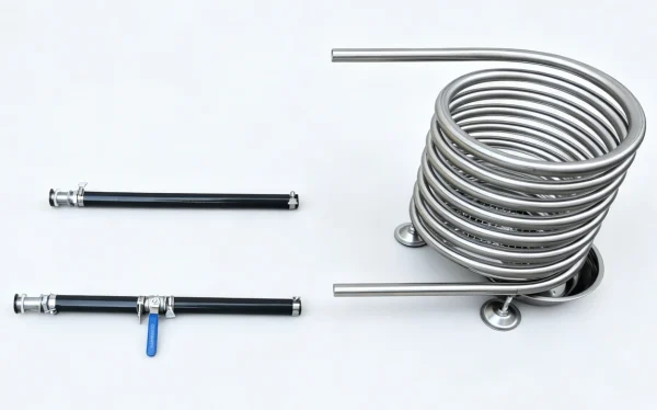 Fire Pit Hot Tub Heating Coil Model C3 with Support and Hose Kit close-up