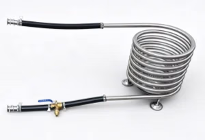 Dutch Tub Wood Fired Heater Coil Model C4 with Support – close-up detail of 304 stainless steel coil