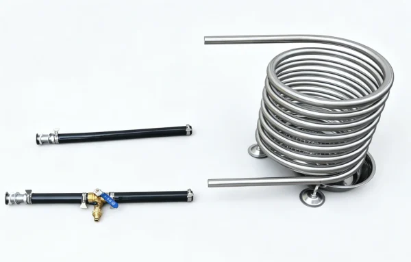 Dutch Tub Wood Fired Heater Coil C4 with support in outdoor hot tub scene