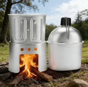 Mini 2-in-1 Camping Kettle & Stove - Military Wood Fired Gear