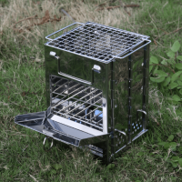 Foldable and Portable outdoor wood fire stove used as backcountry camping equipment
