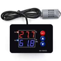 High precision temperature and humidity controller model XH M453 digital display dual output synchronization range 20℃ to 60℃ 0 100RH DC12V24V AC220v