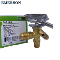 Emerson TIE-TAE-HCS-HW100-SCS-SW75-MC-MW55 thermostatic expansion valve, TAE-HCS valve body (R22), top-down flat lay view