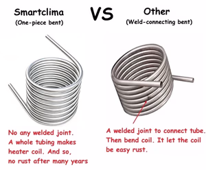 No Electricity Thermosiphon Wood Fire Coil for DIY Hot Tub Projects 6 Premium Stainless Steel Wood Fired Hot Tub Coil in outdoor barrel soaking tub scene