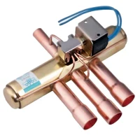 Sanhua SHF-35B-79-04 4-way reversing solenoid valve, front view on white background