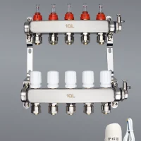 2-12 Loops Manifold With Pressure Gauge And Auto Air Vent Stainless Steel Floor Heating Water Distributor With Multi Ports Branch in for sale 511