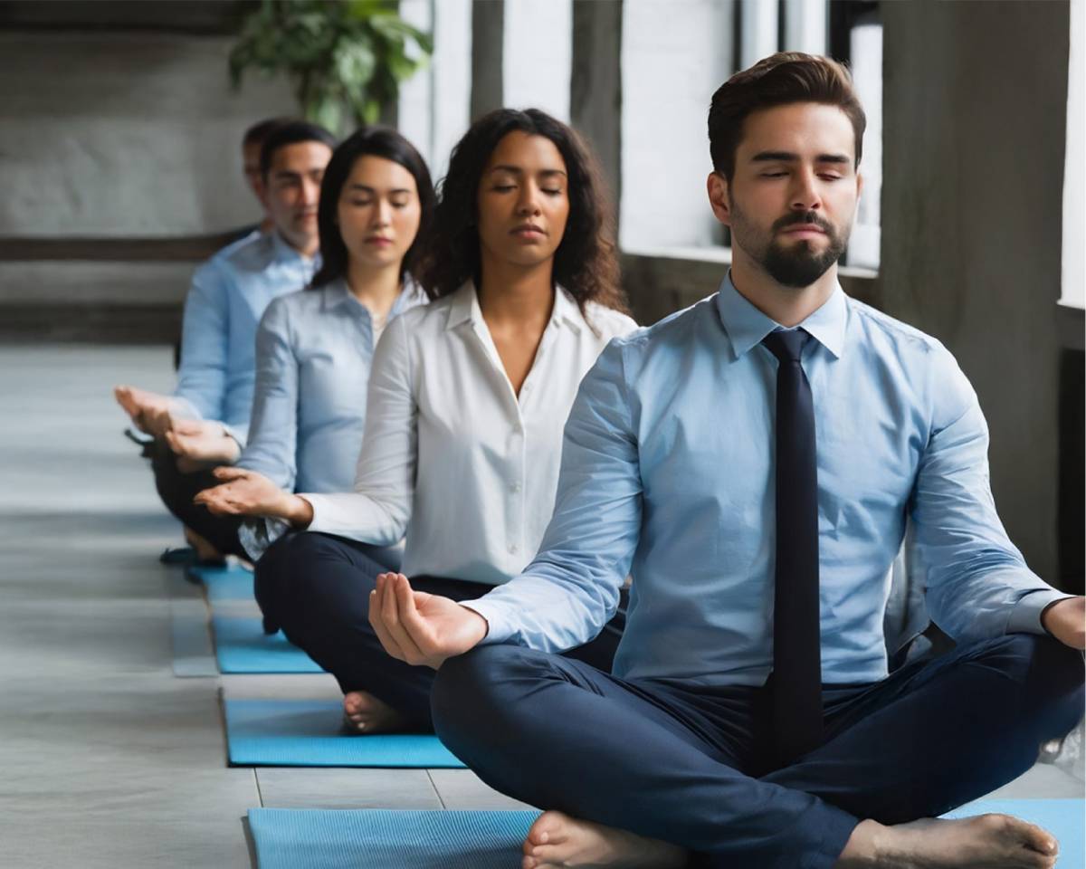 Corporate yoga session for employees led by Trexova Wellbeing instructor