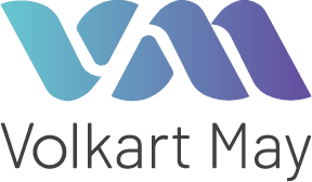 Volkart May Logo and Branding Logo of Volkart May company in blue and purple tones.