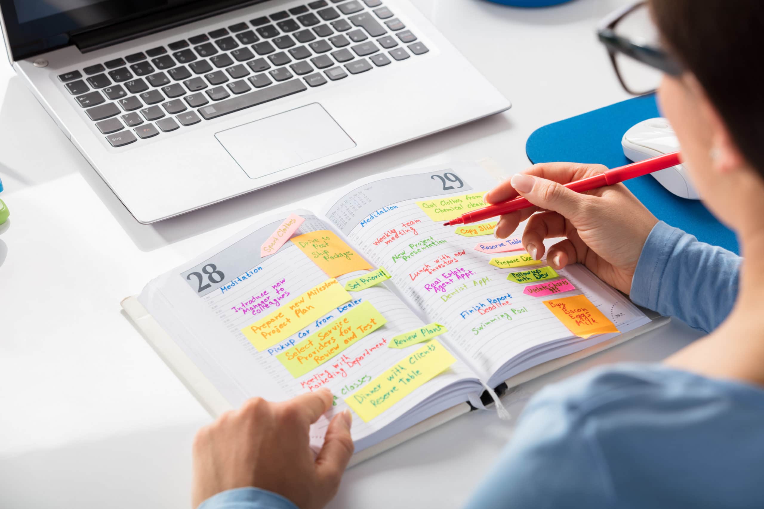Effective B2B Sales Planning for Appointment Success B2B sales strategy image showing a planner with colorful notes to reduce appointment cancellations.