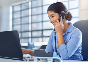 Call Follow-up Tips for Sales Voicemail Success Woman making outsourced sales calls