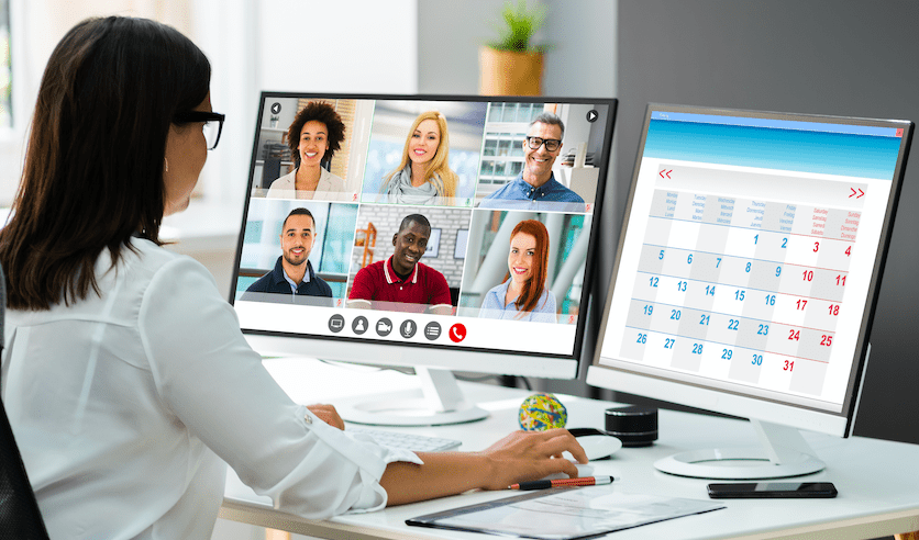 Remote healthcare appointment scheduling team meeting Healthcare team coordinating appointment-setting via video conference.