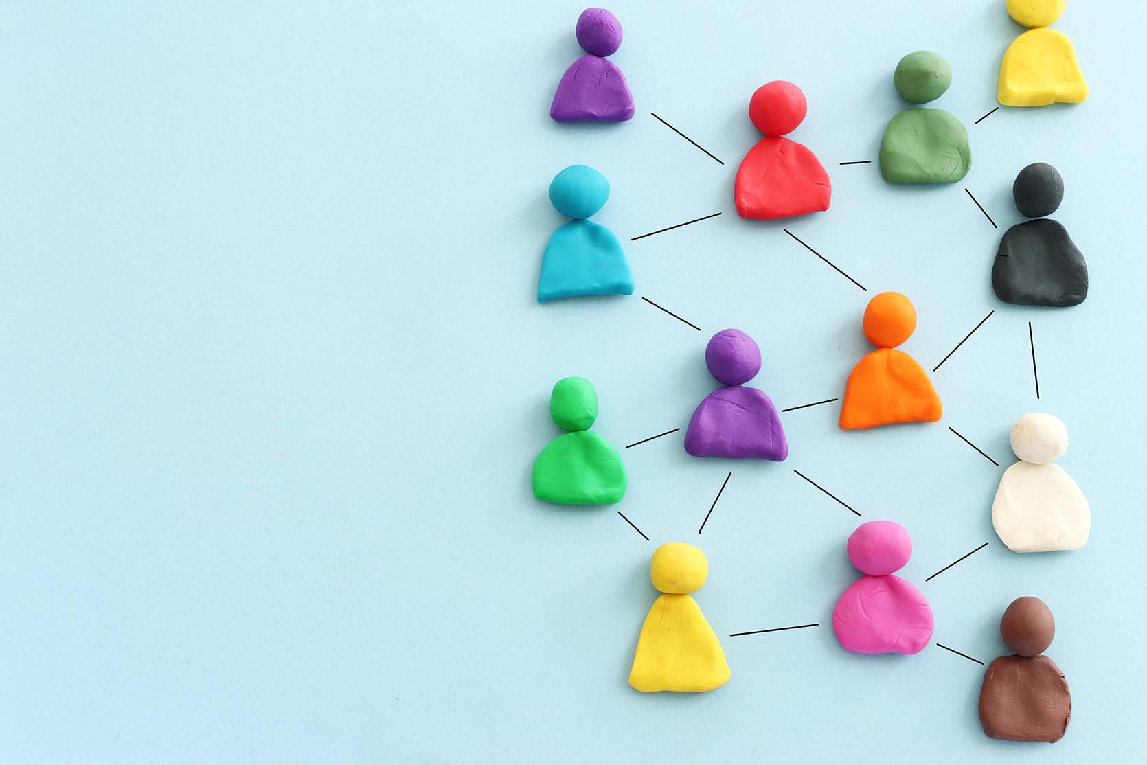 Connecting People for B2B Lead Generation and Human Connection. Multi colored people icons connected to show Human Connection and B2B Lead Generation