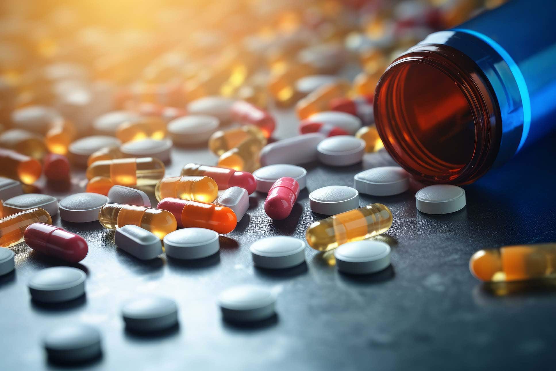 Pills spilled on a table
